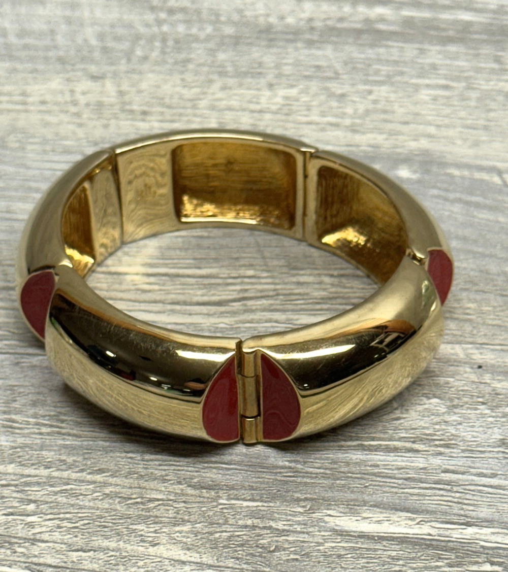 1980s-90s RLL Ralph Lauren Chunky Gold Plate & Red Enamel Hinged Link Bracelet